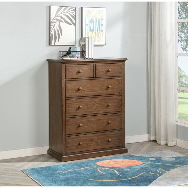 English Elm Anzio Six Drawer Chest Warm Wood Finish Bedroom Storage with Round Knob Hardware Brown B062P451786