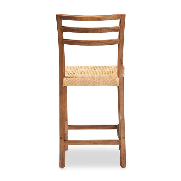 English Elm Modern Woven Rattan Mahogany Wood Counter Stool Bohemian Kitchen Seating B2750P470060