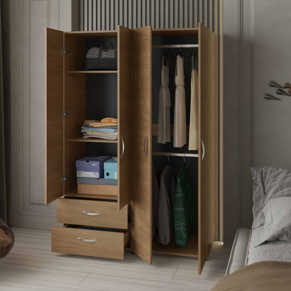 English Elm Crafton Rustic Armoire in Natural Oak Beige — Compact Engineered Wood Closet with Double Rods, Durable Finish B092S00298