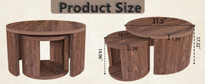 English Elm Round Nesting Coffee Tables Natural Wood Grain Scandinavian Set for Living Room W1727S00092