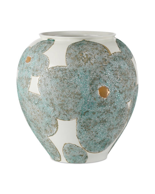 Currey & Company Bloom Blue & Ivory Porcelain Vase - Exquisite Floral Design With Metallic Accents For Elegant Décor Blue Porcelain 1200-0978-currey-company