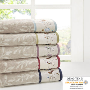 JLA Home Madison Park - Embroidered Madison Park Serene Cotton Jacquard 6-Pc Towel Set — Soft, Absorbent, OEKO-TEX Certified Luxury MP73-6090
