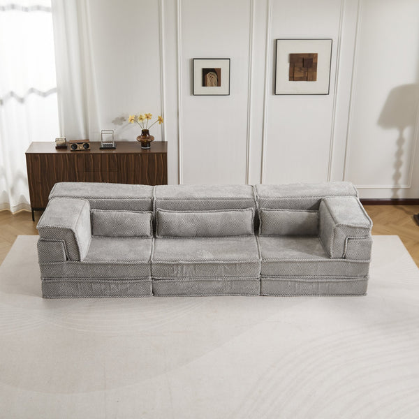 English Elm Compression Mahjong Sofa Bed – Versatile Modular Floor Sofa With No Assembly, Soft Fleece & Pillows W3723S00020