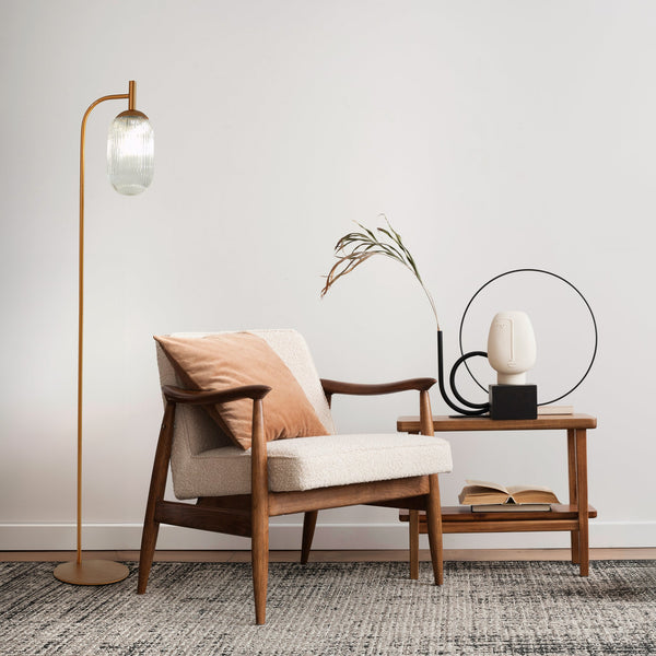 English Elm Ashcroft Furniture - Classic Modern Floor Lamp with Glass Shade, Slim Metal Base for Reading, Ambient Home & Office Light Bronze B183P315099