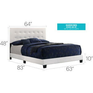 English Elm Caldwell Queen Bed with Button Tufted Faux Leather Headboard, Modern Upholstered Frame, 82"D White 5.5 L x 66 W x 25 H B078107972