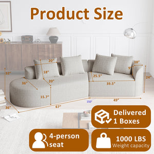 English Elm Modern Oversized Sectional Sofa - 112-Inch Curved Cloud Couch With 4 Pillows For Ultimate Comfort W834P323314