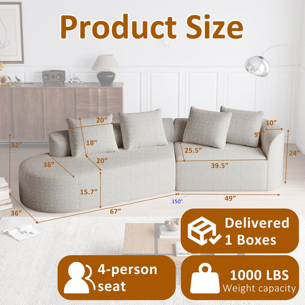 English Elm Modern Oversized Sectional Sofa - 112-Inch Curved Cloud Couch With 4 Pillows For Ultimate Comfort W834P323314