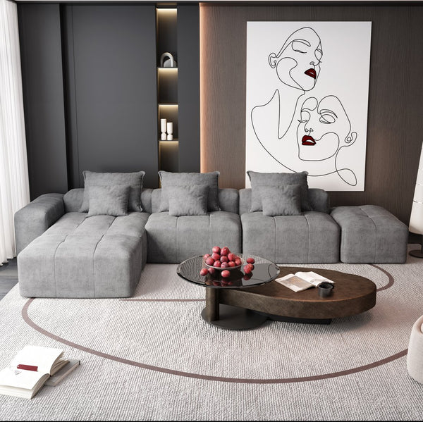 English Elm Modern Oversized Modular Sectional Sofa – Luxurious Chenille Fabric With 6 Pillows, No Assembly Needed! W1885S00072