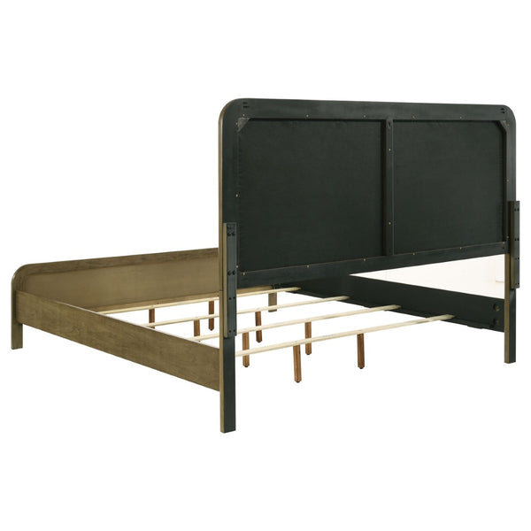 English Elm Bernardo Eastern King Panel Bed with Boucle Headboard in Warm Nutmeg Finish B062S01776
