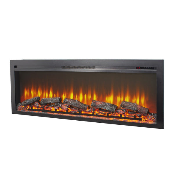 English Elm 54 Inch Recessed Electric Fireplace with Led Flame Display and Remote for Living Rooms W1769P415223