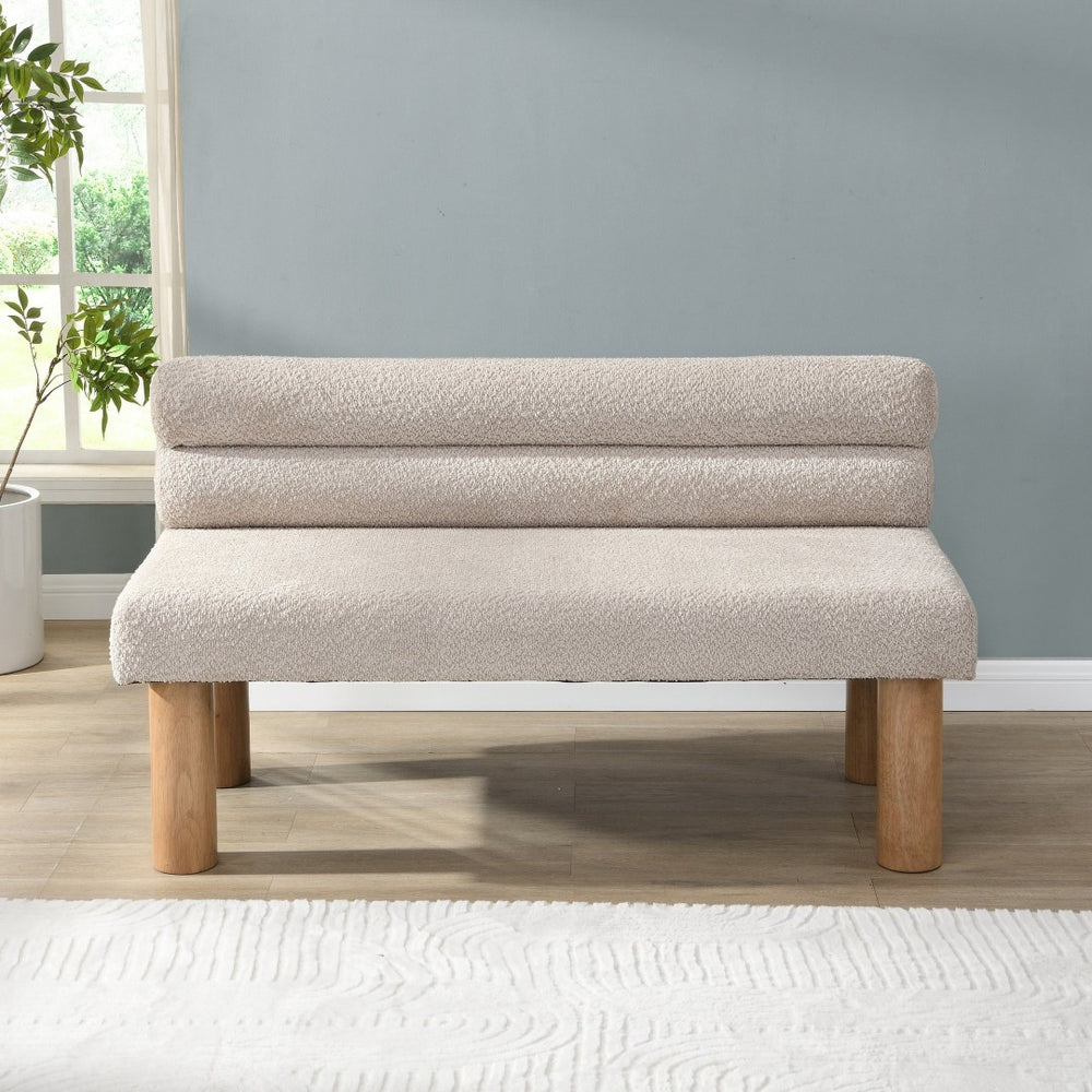 English Elm Upholstered Dining and Entryway Bench with Rubberwood Legs Padded Seat 300 Lb Capacity Light Grey,Natural N779P371712E
