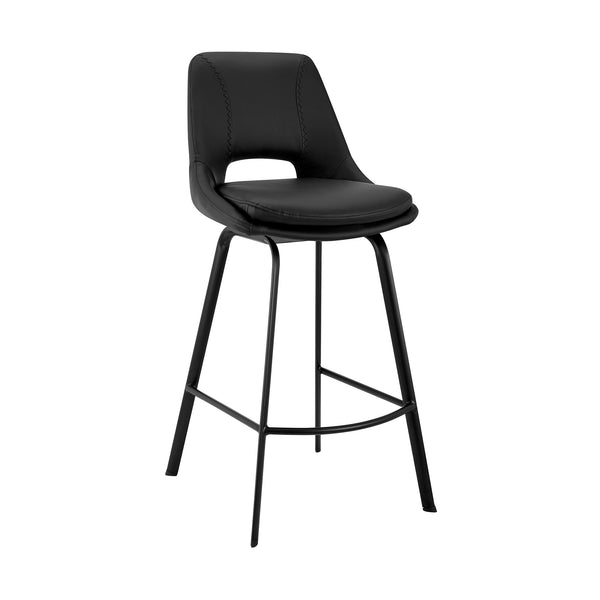 English Elm Amorel 30" Black Faux Leather Swivel Bar Stool with 4-Leg Metal Base — Durable, Stylish Seating B2736P268590