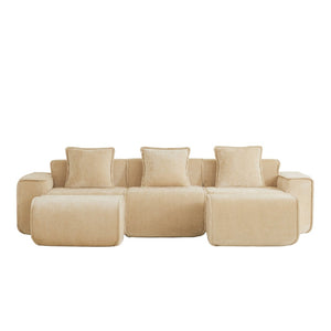 English Elm Streamlined Velvet U-shape Modular Sectional Sofa with Ottomans French Piping Cloud Foam Light Camel W3041S00353