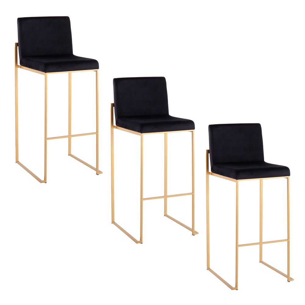 English Elm Fuji 30" Contemporary High Back Barstool Set Of 3 - Luxurious Black Velvet & Gold Steel Design B202P222211