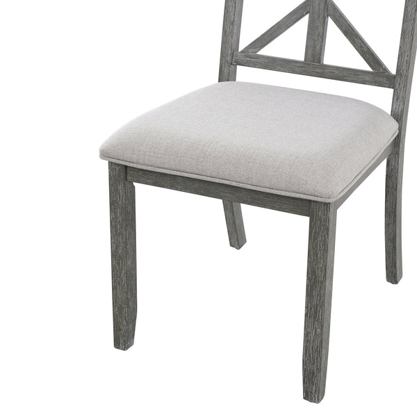 English Elm TREXM Retro 5-Piece Extendable Round-to-Oval Dining Set with Upholstered Chairs, Solid Rubberwood Finish Grey ST000141AAE