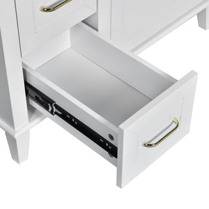 English Elm 30-Inch Bathroom Vanity with Ceramic Sink, Gold Handles, Solid Wood Frame and Soft-Close Drawers White N729P195052K