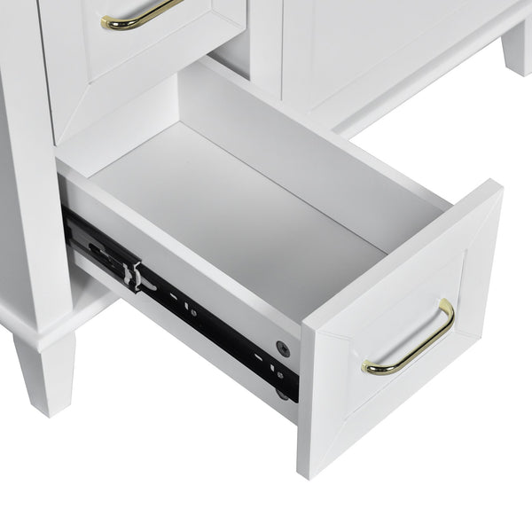 English Elm 30-Inch Bathroom Vanity with Ceramic Sink, Gold Handles, Solid Wood Frame and Soft-Close Drawers White N729P195052K