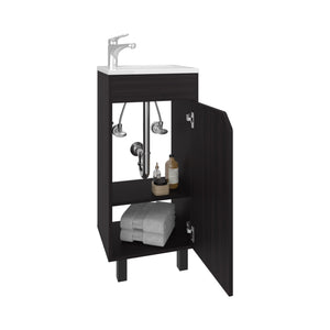 English Elm Bethel Narrow One-Door Vanity Cabinet with Resin Sink, Freestanding Black MDF Storage for Small Baths B070P337126