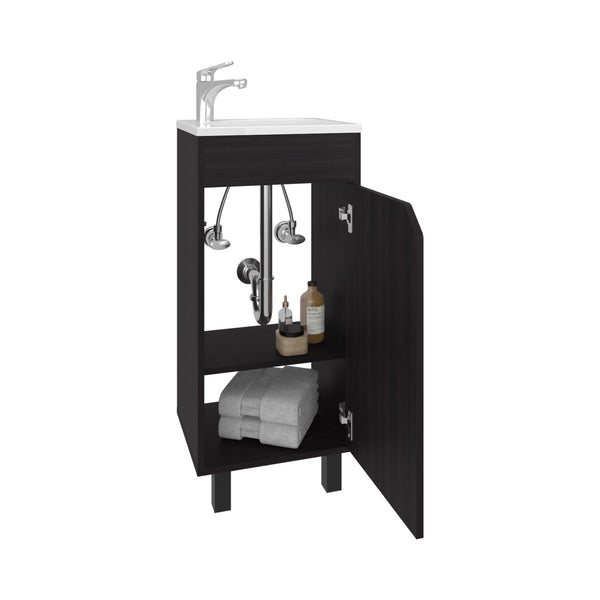 English Elm Bethel Narrow One-Door Vanity Cabinet with Resin Sink, Freestanding Black MDF Storage for Small Baths B070P337126