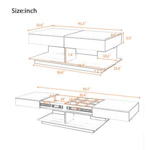 English Elm U-Can Extendable Coffee Table with Bluetooth 16-Color LED, Smooth Glide Top and Hidden Storage Space Black N724P290061B