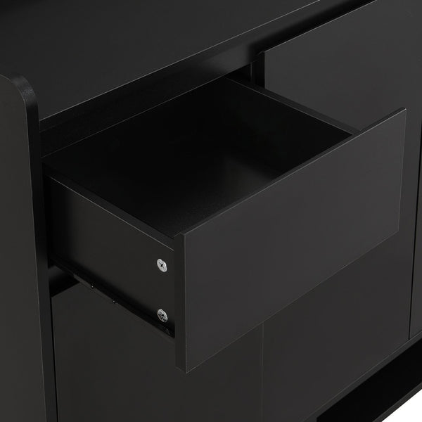 English Elm ON-TREND Modern Shoe Cabinet with Adjustable Shelves, Solid Wood Legs, Spacious Entryway Storage Sideboard Black WF321211AAB