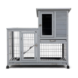 English Elm Detachable Two-tier Pine Rabbit Hutch with Rolling Casters and Removable Waste Trays White+Gray W2181P190614