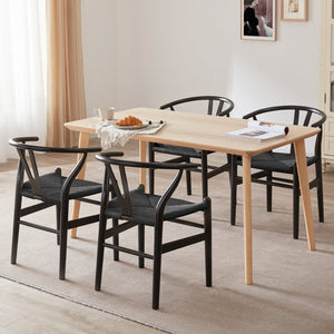 English Elm STARY Solid Wood Wishbone Dining Chair with Ergonomic Curved Back & Armrest, Eco-Friendly Comfort Black T3623P380997