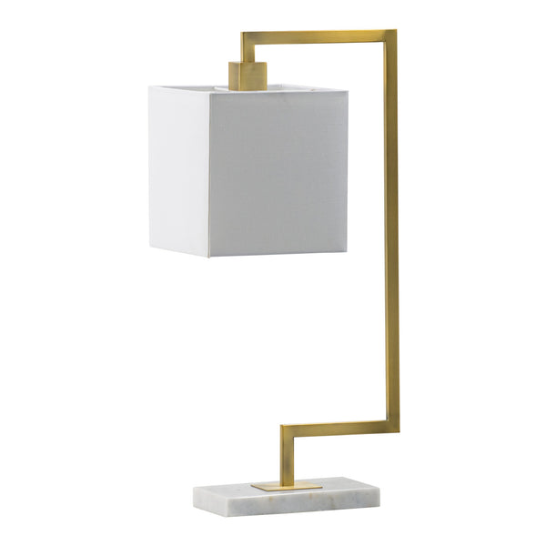 English Elm 9x14.3x25.2" Dual-Bend Gold Metal Table Lamp with Marble Base, Square Shade & Hanging Motif for Warm Ambient Light W2078P324063