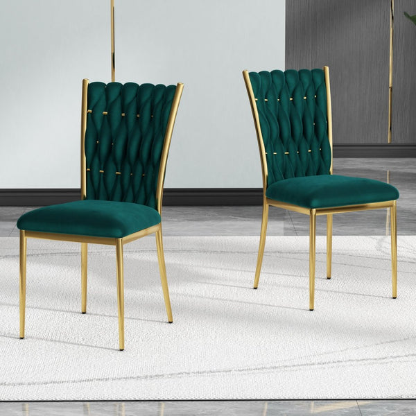 English Elm Modern Velvet Upholstered Dining Chairs with Gold Metal Legs Elegant Set of Two Green W210P309921