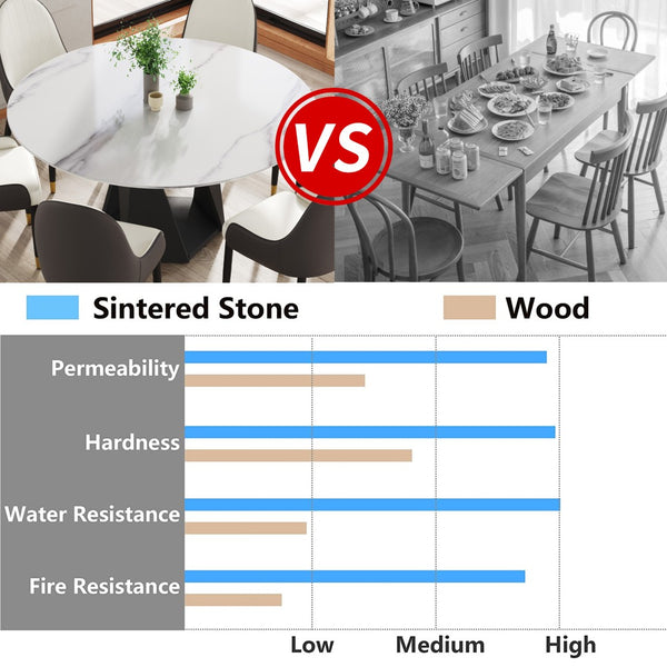 English Elm 59.05" Round Sintered Stone Dining Table with Lazy Susan Iron Base Seats 8 W1535S00643