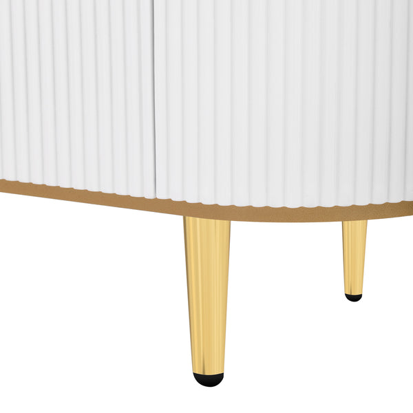 English Elm VIBE Curved Modern TV Stand for up to 80" TVs — 4 Drawers, Cabinet, Gold Trim & Metal Cone Legs SJ000133AAK