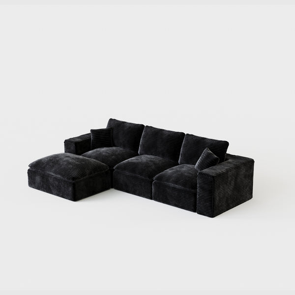 English Elm 108" Cloud Sectional Couch Modular L-Shape Chaise, Plush Corduroy Upholstered Sofa with Deep Seat Black W3361S00001