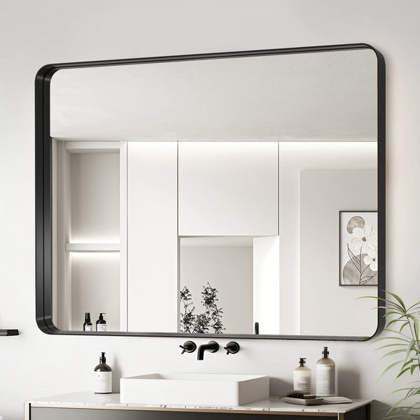 English Elm 40X30 Inch Black Aluminium Frame Bathroom Mirror - Modern, Durable, Hd Reflection, Easy Mounting & Safe! T3757P347041