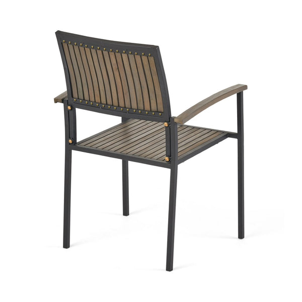 English Elm 7 Piece Outdoor Acacia Wood Dining Set Seats Six with Iron Hairpin Legs Patio N762S000031AAE