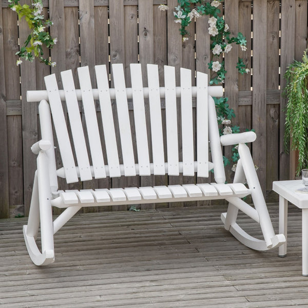 English Elm Outsunny Double Adirondack Rocking Chair For Two - Rustic White Wooden Seat For Patio & Garden Relaxation W2225P229739-GIGA