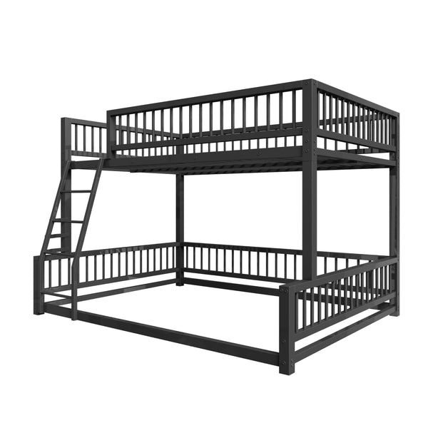 English Elm Full Full XL over Queen Metal Bunk Bed Frame with Ladder, Guardrails & Sturdy Space-Saving Design Black N709P277757B