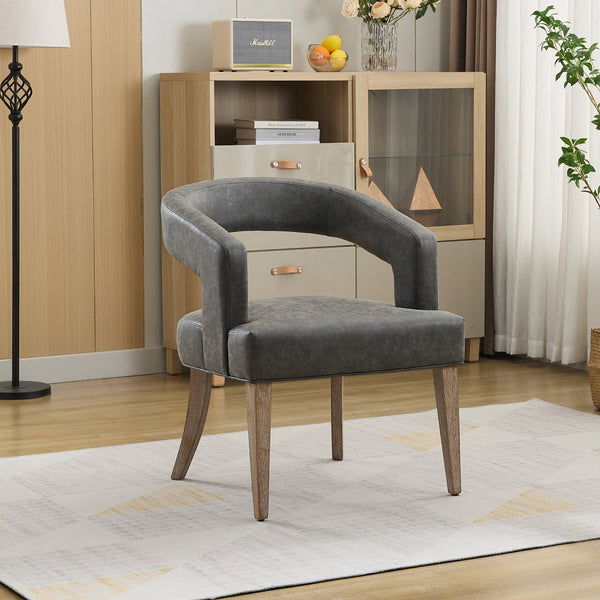 English Elm 25.79" Wide Modern Barrel Accent Chair - Gray Pu Upholstered With Weathered Wood Legs For Any Space W3118P254207