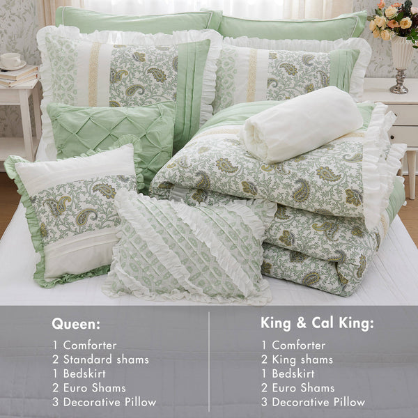 English Elm 9 Piece Cotton Percale Comforter Set King - Luxurious, Breathable Bedding Ensemble For A Stylish Bedroom B035P294110