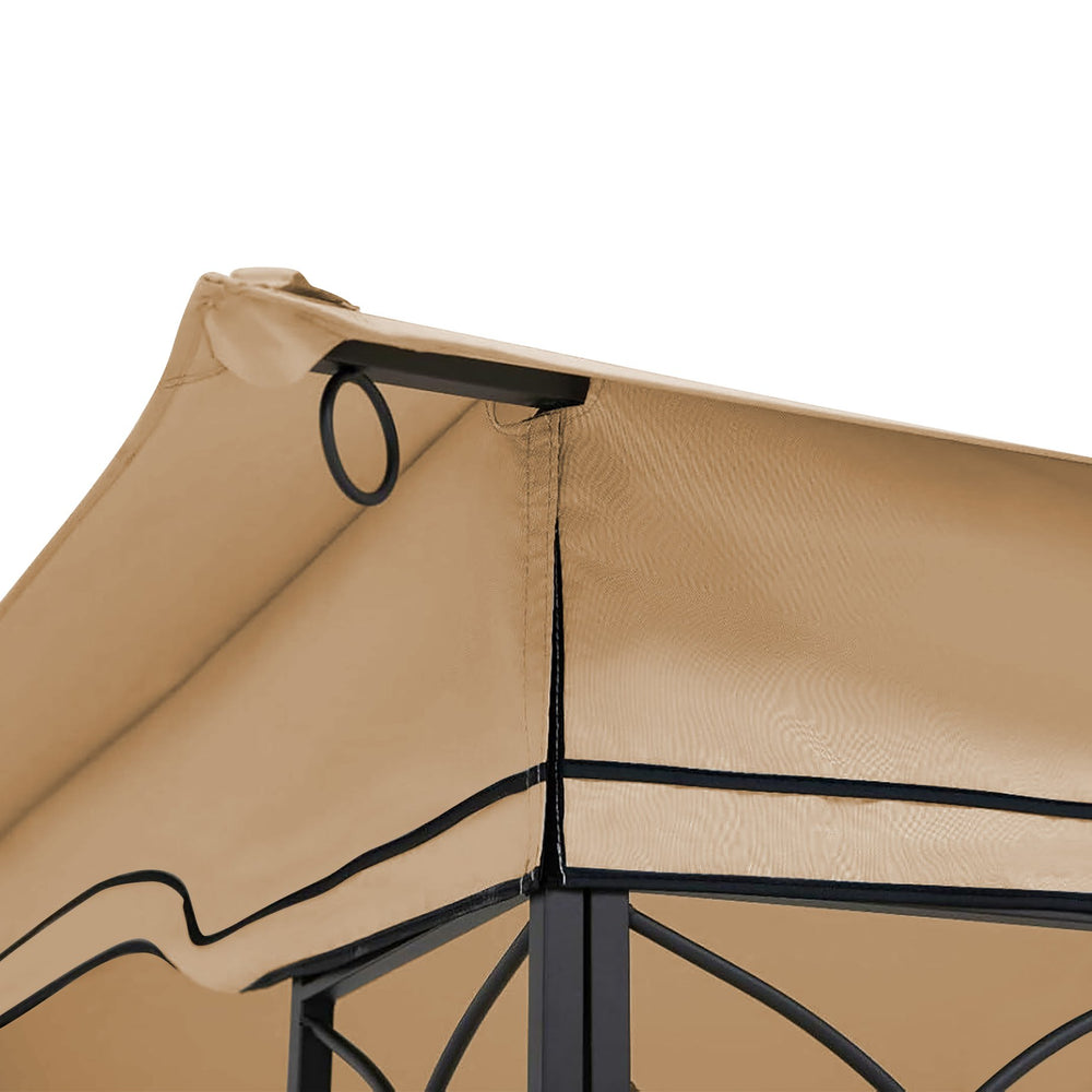 English Elm 10x12 Outdoor Patio Gazebo Canopy Replacement Double-Tier Polyester UV Resistant Roof with Drain Holes khaki W419P198359