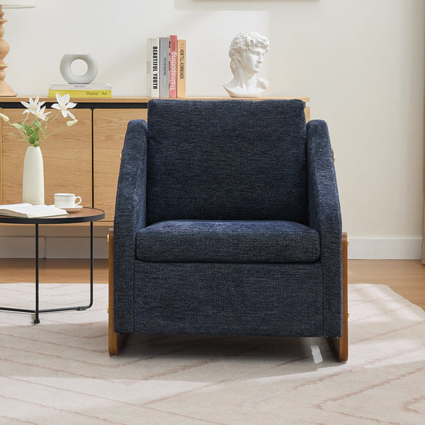 English Elm 057-Set Chenille Fabric Modern Upholstered Armchair with Wooden Side Frame, Ergonomic Cushioned Comfort Blue W527P239829