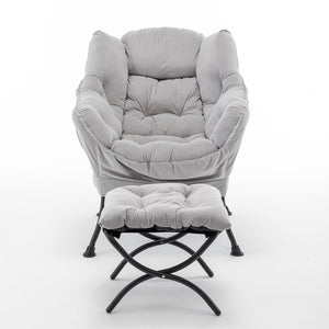 English Elm Accent Recliner Chair With Ottoman – Luxurious Gray Velvet Lounge Set For Stylish Relaxation At Home T3903P372937
