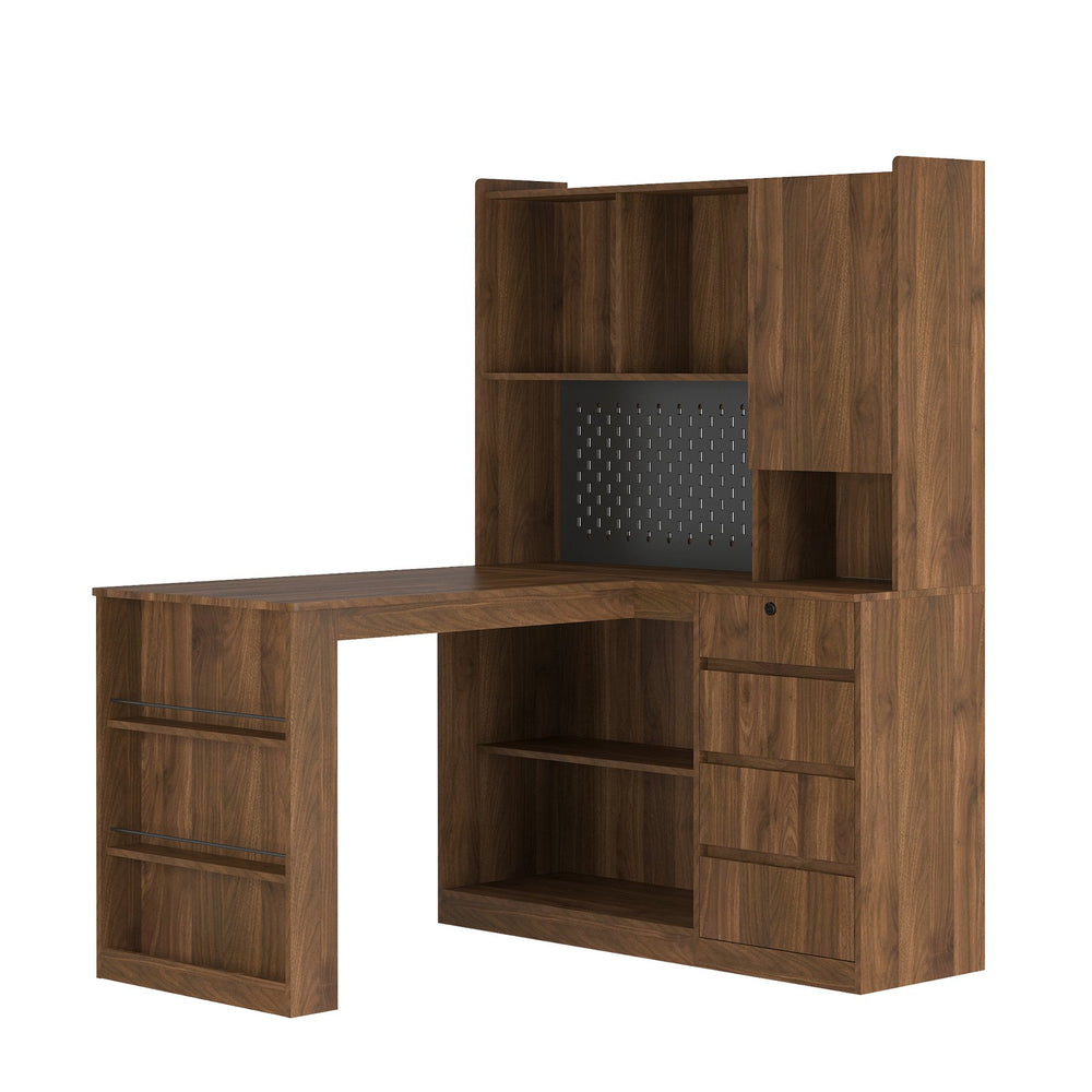 English Elm L Shaped Desk With Charging Station & Storage, Modern Corner Computer Desk For Home Office & Gaming W1321S00027