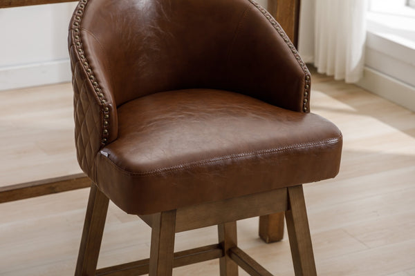English Elm United We Win Quilted Microsuede Swivel Barstool with Wood Legs and Gold Rivet Trim Brown W1568P361704