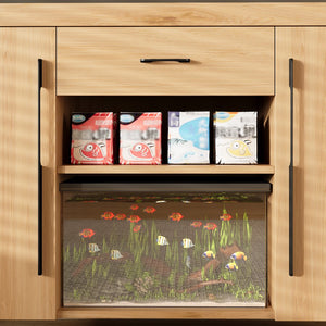 English Elm 55-75 Heavy Duty Aquarium Stand with Power Outlets, 880lb Capacity, 2 Cabinets + Drawer, Natural Finish N704P350198N