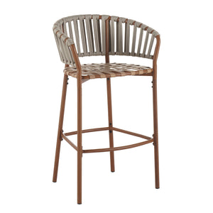 English Elm Christopher Knight Home® - Lodi Teak Outdoor Metal Rope Barstools Set of 2 — Beige Weather-Resistant Fabric, Ergonomic Fan Back N775P268025T