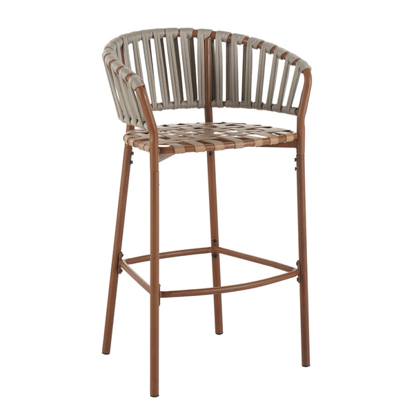 English Elm Christopher Knight Home® - Lodi Teak Outdoor Metal Rope Barstools Set of 2 — Beige Weather-Resistant Fabric, Ergonomic Fan Back N775P268025T