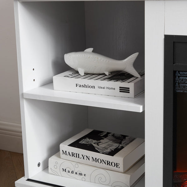 English Elm Multipurpose Sliding Door TV Stand with Built-In 1400W Electric Fireplace, Storage & Cable Management 65" White W1758S00020