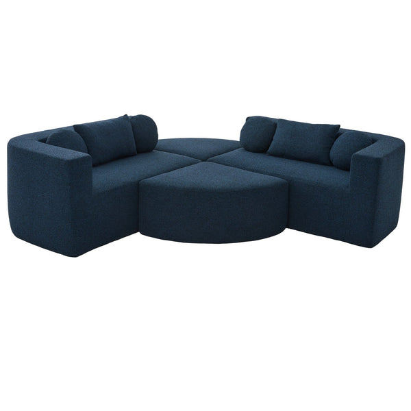 English Elm Boneless Modular Sectional Sofa with Curved Ends, Deep Bouclé Seating, Convertible Sofa Bed & Pillows for Living Room Blue N719S002120C