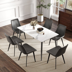 English Elm 55.12" Modern Artificial Stone Dining Table With Dark Grey Metal Legs – Seats 6, Sleek Design! W1535S00500