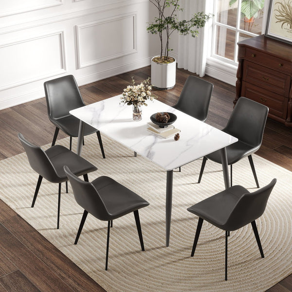 English Elm 55.12" Modern Artificial Stone Dining Table With Dark Grey Metal Legs – Seats 6, Sleek Design! W1535S00500